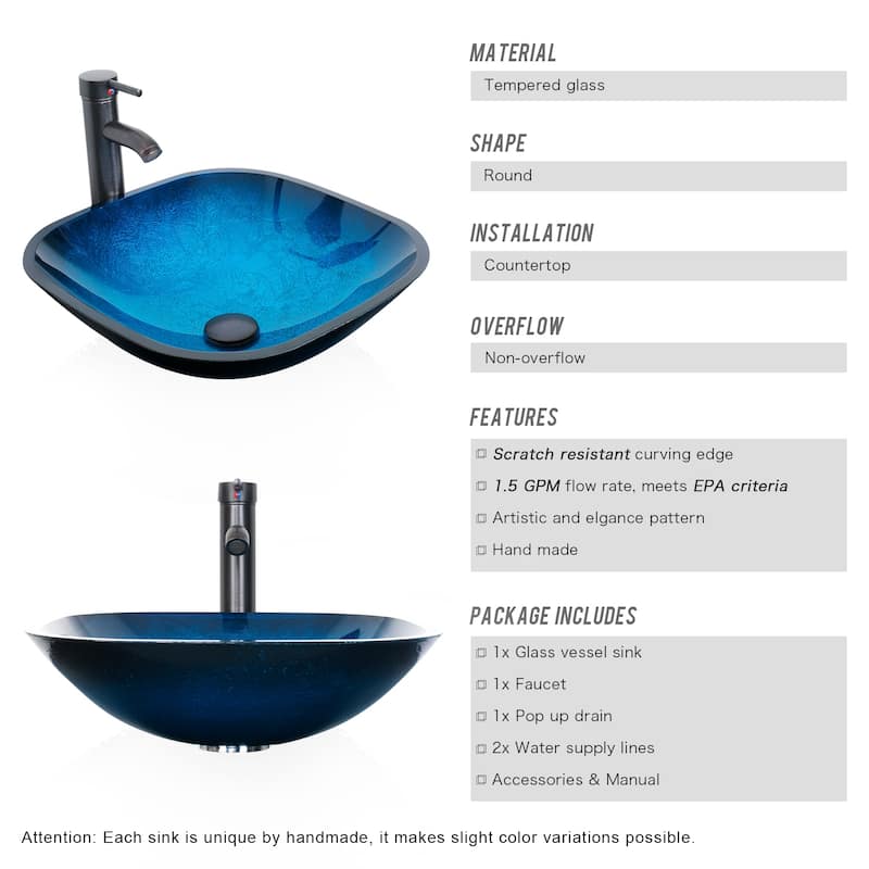 Eclife 24" Bathroom Vanity Set Tempered Glass/ Ceramic Vessel Sink